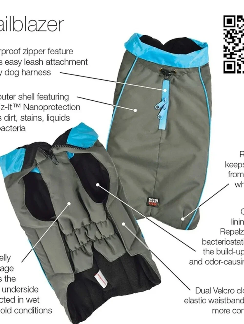 Large Dog Jacket - Gray with Teal Trim